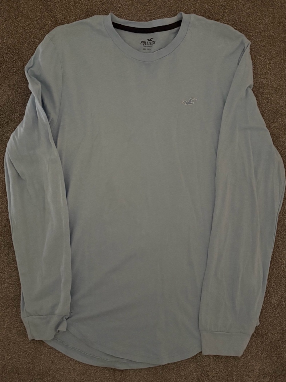 Hollister Men's Long-Sleeve Crew Shirt in Pale Blue